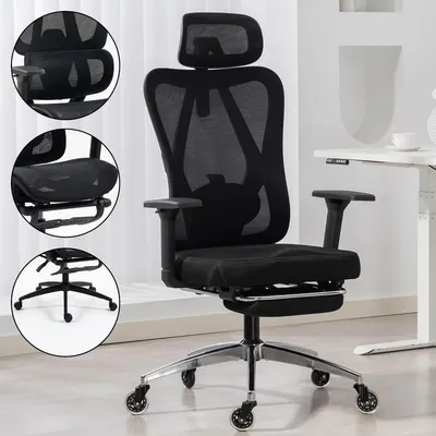 Produktbild von AMBINESS Bürostuhl Schreibtischstuhl | verstellbare Armlehnen & Kopfteil | Ergonomisch | stufenlos verstellbare Lendenstütze | inkl. 2 Rollensets | bis 150kg | BackPro Polster-Chrome