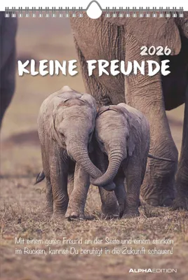 Produktbild von Alpha Edition - Kleine Freunde Kalender 2026 - Wandkalender 23,7×34 cm mit Tiermotiven & Sprüchen, Platz für Notizen, dekorativer Bildkalender mit Zusatzinfos für Tierliebhaber