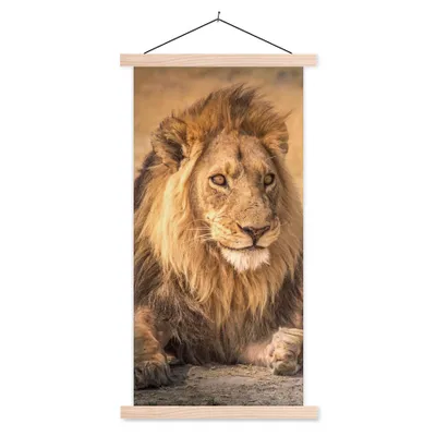 Produktbild von MuchoWow® Textilposter Löwe - Nahaufnahme - Savanne 60x120 cm mit holzfarbenen Rahmen - Holz