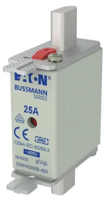 Produktbild von Eaton NH-Sicherung NH000, 25A, 400V AC, gL/gG, 120kA, Doppelkennmelder, Messerkontakte, 1 Stk.