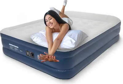 Produktbild von LifeGoods Luftbett - 2 Personen - Luftmatratze mit Elektrischer Pumpe - Aufblasbares Bett - Inkl. Tragetasche - Blau/Weiß