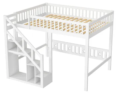 Obrázek produktu pro Dětská postel – patrová postel – 140 × 200 cm – bezpečnostní zábrana – žebřík – masivní dřevo – bílá