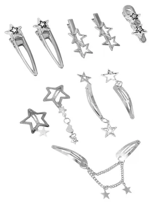 Produktbild von 10 Haarspangen mit Y2K-Sternmotiv, Kawaii-Punk-Stil, silberfarbenes Metall, für Frauen, Y2K-Partys, Konzerte und den täglichen Gebrauch.