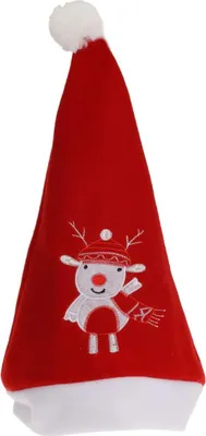 Zdjęcie produktu dla Klasyczna czapka Mikołaja 30×40 cm - czapka Mikołaja z motywem renifera