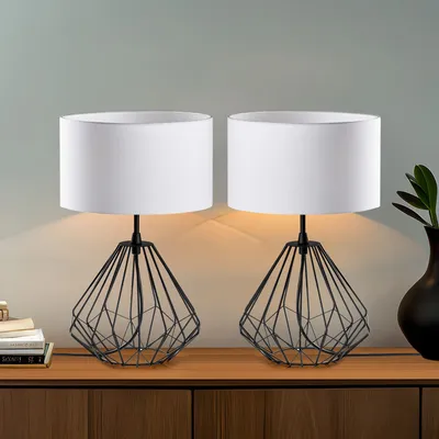 Produktbild von Opviq, Diamond - S-706 - Set, Tischlampen-Set (2 Stück), Schwarz, METALLKÖRPER, 25 x 25 x 43 cm