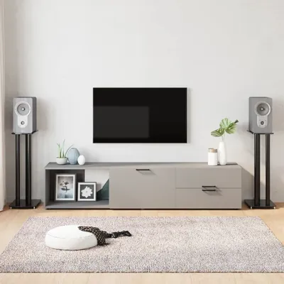 Image de Support de haut-parleur simple 2 pcs. noir verre dur 3 colonnes - support de haut-parleur FR7163278 1parcel