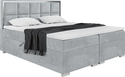 Produktbild von MEBLINI Boxspringbett mit Bettkasten - Gepolstert Doppelbett mit Matratze und Topper - Polsterbett mit Stauraum - Bett mit Kopfteil - Dani Silver - 180x200 - H3/Hellgrau Samt