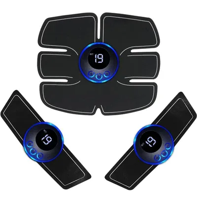 Produktbild von EMS Bauchtrainer Set mit 2 Geräten & 10 Gel-Pads, 8 Modi 19 Stufen USB-Aufladbar, Elektrischer Muskelstimulator für Bauch, Arme, Beine, zuhause Train