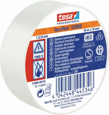 Produktbild von tesa PVC-Elektroisolierband 10m x 19mm, wei?