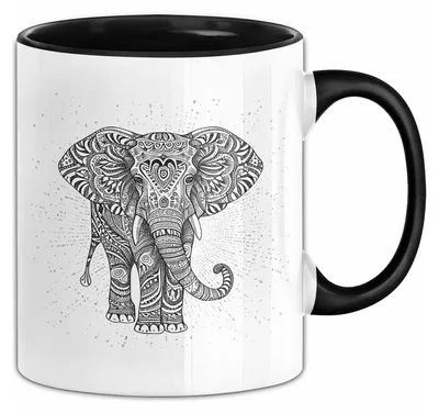Produktbild von Elefant Tasse Geschenk Für Elefanten-Liebhaber Geschenkidee Grafik Mandala (Schwarz)