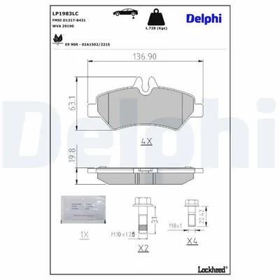 Image de Jeu de plaquettes de frein arrière DELPHI pour VW CRAFTER 30-50 Fourgon (2E) LP1983LC