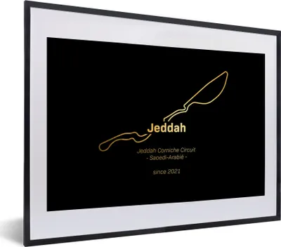Produktbild von MuchoWow® Gerahmtes Poster F1- Jeddah - Rundkurs 40x30 cm - Poster mit Schwarzem Bilderrahmen Wandposter Rahmen Foto Bilder - Bilderrahmen - Poster im Rahmen