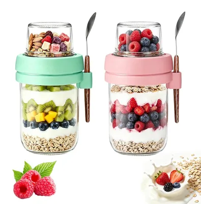 Produktbild von Müsli-Becher To Go mit Löffel und Toppingbehälter 480 ml