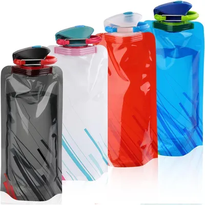Produktbild von Faltbare Trinkflaschen 4er Set 700ML BPA-Frei für Wandern Reisen Fitness Schwarz Weiß Blau Rot