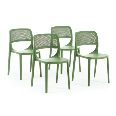 Produktbild von Set aus 4 Stühlen aus harzverstärktem Glasfaserharz, klassisches Design, stapelbar für Außenbereich, Garten, Bar, Restaurant, Küche – Erika – Grün