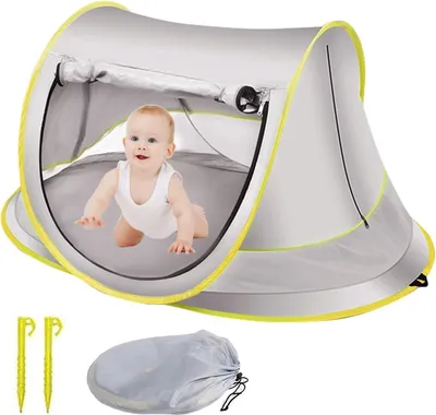 Produktbild von Baby-Strandzelt – 110x70x50 cm – Pop-up-Zelt – UV-Schutz 50 – Campingbett – Sonnenschutz für den Strand – mit Heringen – Faltbar – für UV-Schutz