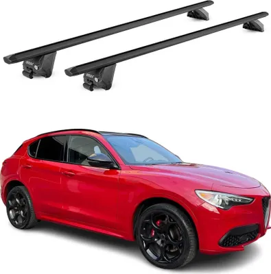 Image de Barres de toit transversales pour Alfa Romeo Stelvio 2017-2025 Alu Noir 2x ABE