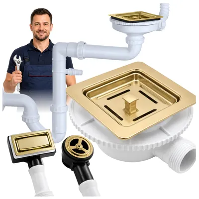 Obrázek produktu pro Granitan – sifon – odtoková souprava – čtvercová – zlatá – pro dřez