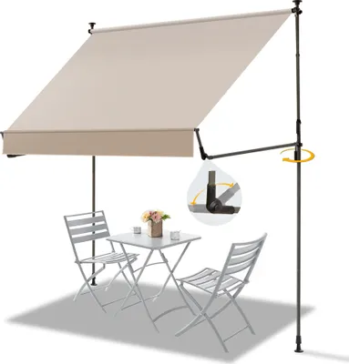 Produktbild von 2024 Upgrade Klemmmarkise Markise Balkon ohne Bohren, Balkonmarkise mit Patentierte Verlängerten Seitenstangen, 250cm x (125+25cm) Khaki, Sonnenschutz Wasserdicht und höhenverstellbar