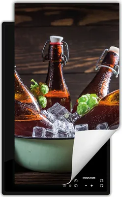 Produktbild von DarHaus Herdabdeckplatte 1 teilig 30x52 cm Anti Rutsch Matte Aufrollbar, Bier - Holz