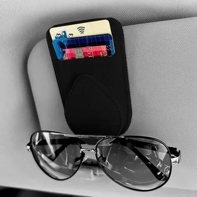 Produktbild von Sonnenbrillenhalter fürs Auto, 2 Stück, aus Leder | Schwarze Auto-Brillenhalter mit magnetischem Design zur Aufbewahrung von Brillen und Karten