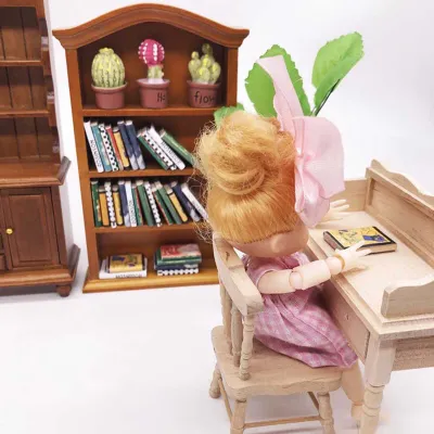 Obrázek produktu pro Dollhouse Miniature Furniture, Miniature Bookcase, Dollhouse Bookcase, Wood Bookcase Miniature, 1:12 Bookcase Miniature