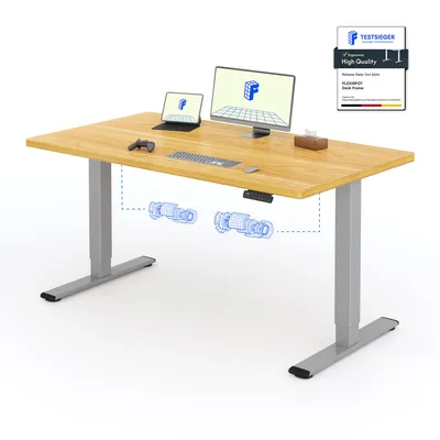Zdjęcie produktu dla FLEXISPOT biurko z elektryczną regulacją wysokości 140x80cm udźwig 100KG, podwójny silnik, 4 funkcje pamięci, jednoczęściowy blat 25mm (klon)