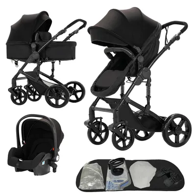 Productafbeelding van Babywagen, lichtgewicht en inklapbaar, compatibel met autostoeltjes, kleur: zwart (model B588)