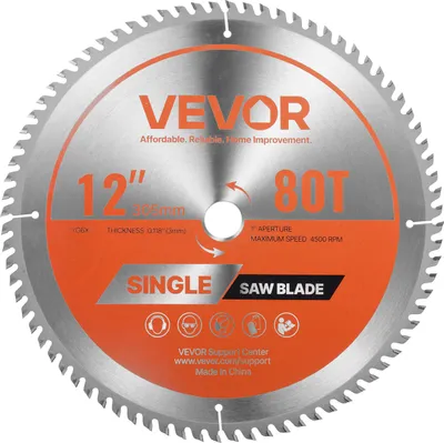 Image de Lame de scie circulaire VEVOR (305 mm de diamètre & 80 dents tranchantes & 3 mm d'épaisseur) pour contreplaqué OSB bois dur, compatible avec une scie circulaire, lame de scie en alliage avec extracteurs de chaleur réduisant le bruit