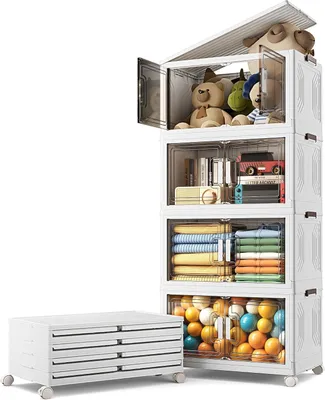 Obrázok produktu pre Sada 4 úložných boxov s vekom, objem 54 litrov. Stohovateľné úložné boxy