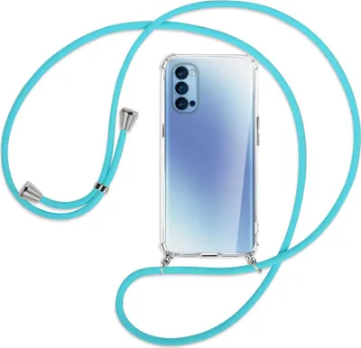 Produktbild von Handykette Backcover-Schutzhülle mit Band (Metall silberfarben) für Oppo Reno5 4G/5G - türkis