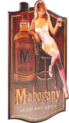Immagine prodotto di Moritz insegna di latta donna bourbon su sgabello 39 x 60 vintage retro nostalgia decorazione in metallo