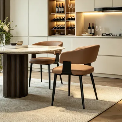 Immagine prodotto di STILVORA: Set di 2 sedie da pranzo con rivestimento in ecopelle e schienale curvo, sedia da cucina con gambe in metallo, sedia con imbottitura ergonomica, colore marrone