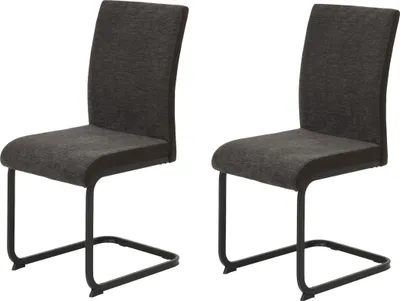Produktbild von Hela Tische, 2er Set Freischwinger Stuhl, Esszimmerstuhl LINN - Bezug Webstoff Braun - ergonomische Lehne - Vierkant Metallgestell - 140kg belastbar