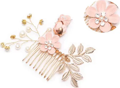 Produktbild von Haarkamm für die Braut - Perlen Blumen Haaraccessoires - rosa Blume