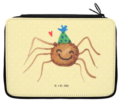 Produktbild von Mr. & Mrs. Panda Federtasche Spinne Agathe Party - Gelb Pastell - Geschenk, Federmäppchen, Schulmäppchen, Glück, Schreibmappe, Schlampermäppchen, Wunder, Motivation