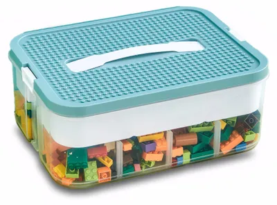 Produktbild von Aufbewahrungsbox mit Deckel für Lego, Sortierbox, transparente Boxen für Bausteine, stapelbare Kunststoffboxen mit Fächern zur Aufbewahrung von Legosteinen, Kleinteilen und Bastelmaterialien.