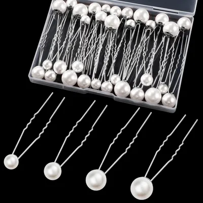 Produktbild von 32 Stück Haarnadeln Hochzeit , U-Förmige Haarschmuck, 4 Größen Blumen Haarschmuck für Hochzeit Prom Party Mädchen
