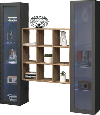 Produktbild von Wohnwand >Benevent< (3-teilig) in Anthrazit matt - 170x180x30 (BxHxT)