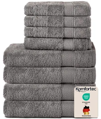 Productafbeelding van Komfortec handdoekenset voor 8 personen, gemaakt van 100% katoen, bestaande uit 4 badhanddoeken (70x140 cm) en 4 handdoeken (50x100 cm), van zachte, absorberende katoenfleece, kleur: antracietgrijs