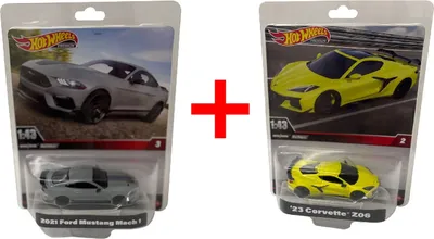 Produktbild von 2er-Set Hot Wheels Premium HMD45 2021 Ford Mustang Mach 1 und HMD48 `23 Corvette Z06, Sportwagen, Sammel-Edition, Geschenk-Set