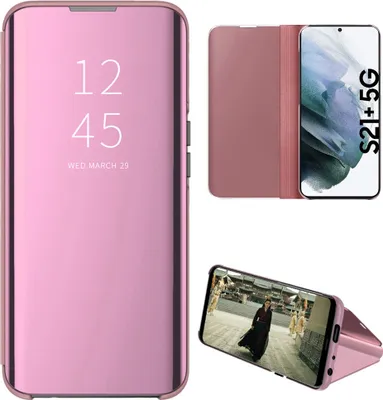 Produktbild von Samsung Galaxy S21 Plus 5G Hülle, LaimTop lichtdurchlässigen Spiegel Abdeckung, Klappetui Kunstleder Schutzhülle mit Standfunktion Roségold