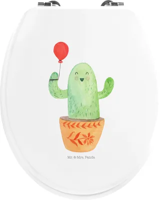 Produktbild von Mr. & Mrs. Panda Toilettendeckel Kaktus Luftballon - Weiß - Geschenk, Klo-Deckel, Kakteen, Freude, klo deckel, WC Sitz, Büro, Brille, Freundin, Klodeckel, Ausbildung
