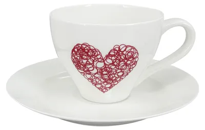 Obrázek produktu pro Porcelánový šálek s podšálkem Elano Heart B - 200 ml, bílý/červený