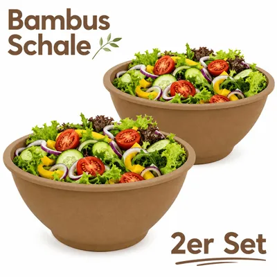 Produktbild von Salatschüssel 2er Set Bambus Salat Bowl Schale Servierschüssel Braun Ø 23 cm