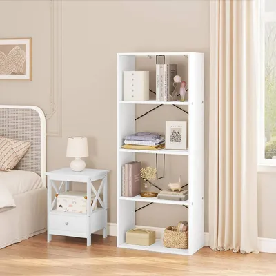 Produktbild von WOLTU Bücherregal mit 4 Ebenen, mit Kippschutz, aus Holzwerkstoff, weiß