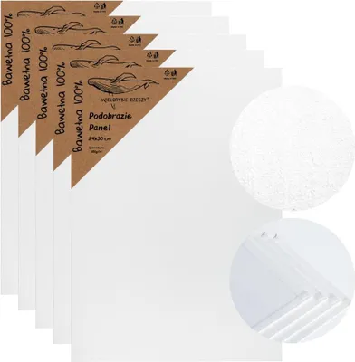 Produktbild von Leinwand auf Malplatte Set 5 Stück 24x30 cm – 280 g/m² Baumwoll-Leinwand – 3-fach mit Gesso grundiert – Künstlerbedarf zum Bemalen