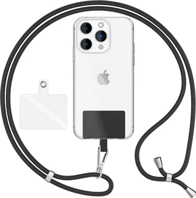 Produktbild von HoldMe Air Edition - Universal Lanyard mit 2 Pads & Karabinerhaken (silber) - 160cm Handyband zum Umhängen -  Schwarz