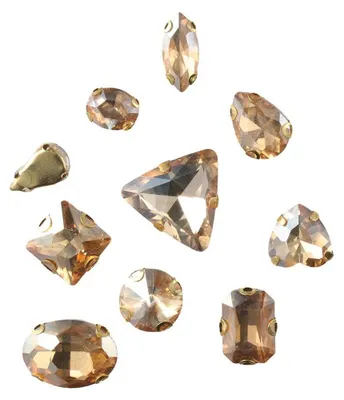 50 Stück gemischte Glassteine zum Aufnähen, Kristallstrass, Gold