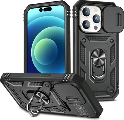 Produktbild von iPhone 15 Pro Max Hülle - Coverup Ring Ständer Back Cover mit Kamera Schutz - Schwarz